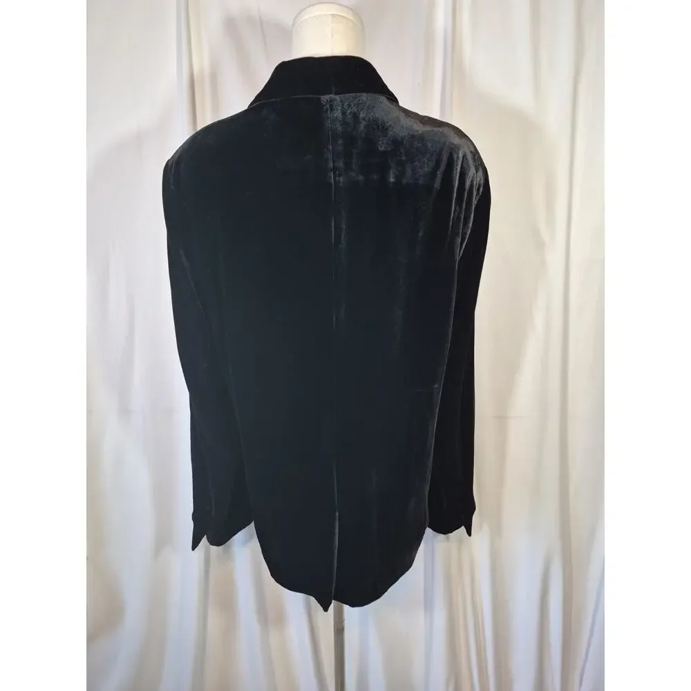 Garnet Hill Velvet Silk Blend Blazer Black Front Pockets US 14